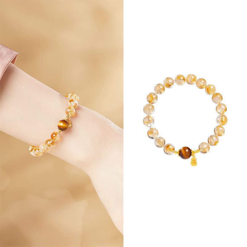 925 Sterling Silver Gourd Fu Character Citrine Tiger Eye Prosperity Bracelet