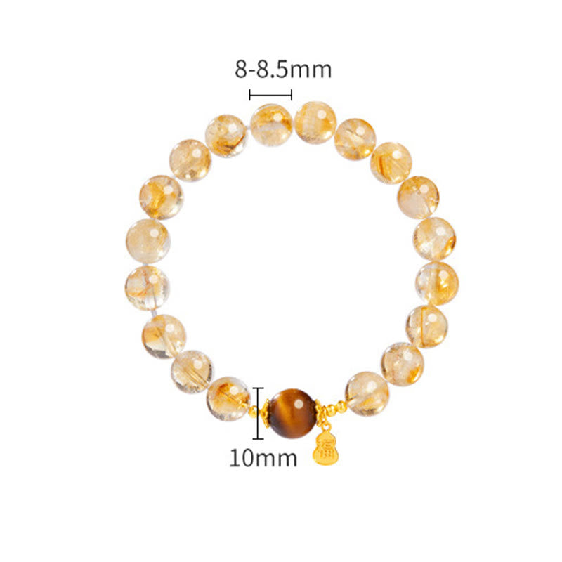 925 Sterling Silver Gourd Fu Character Citrine Tiger Eye Prosperity Bracelet