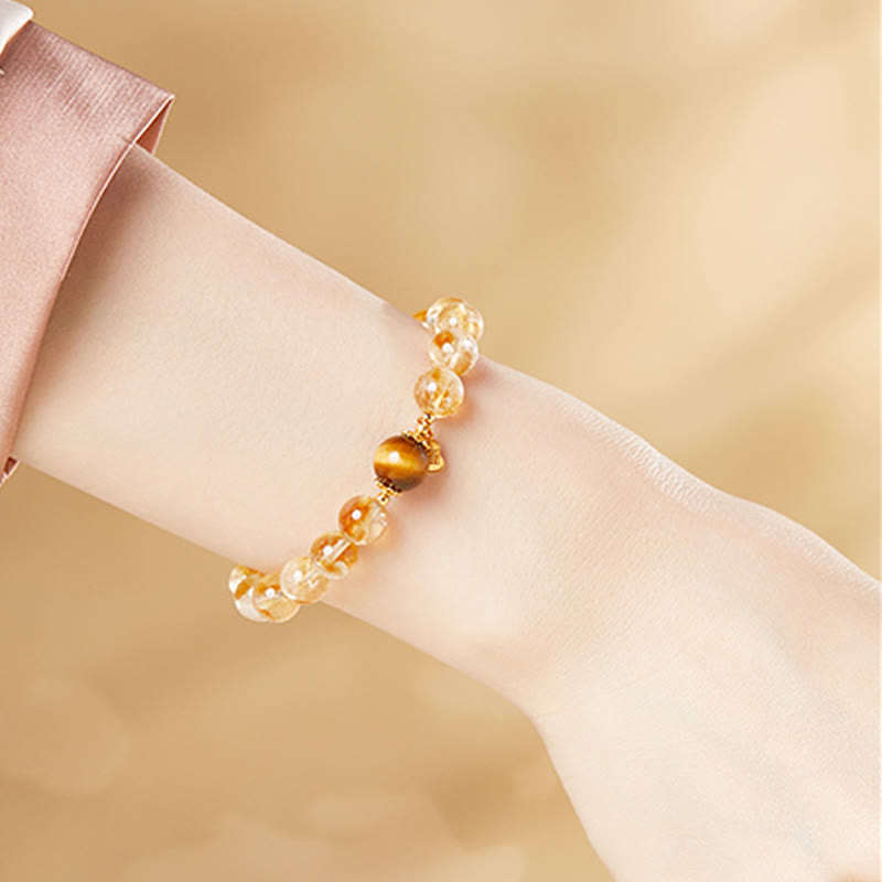 925 Sterling Silver Gourd Fu Character Citrine Tiger Eye Prosperity Bracelet