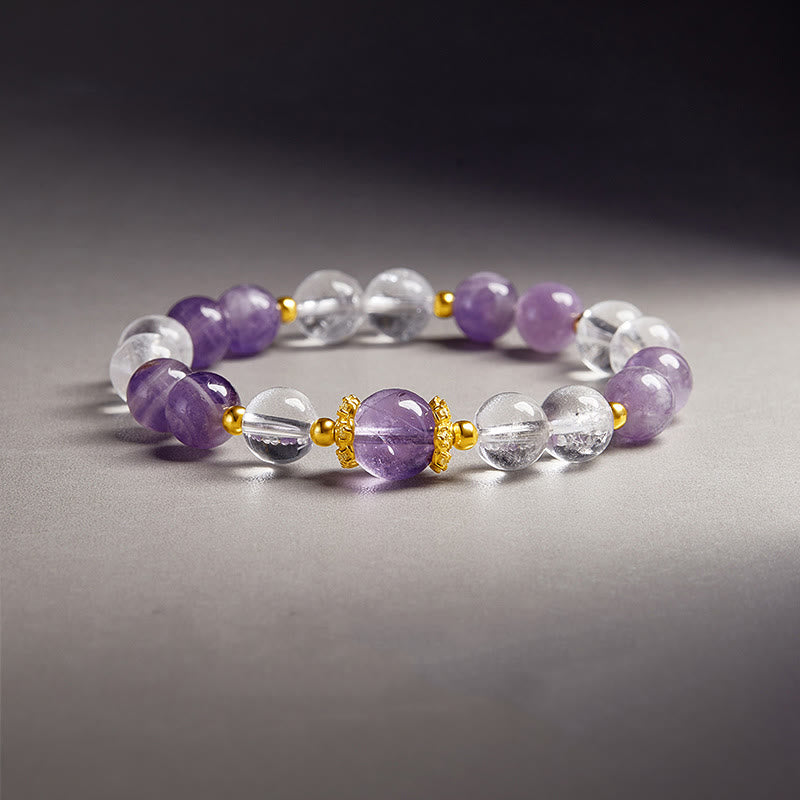 Natural Amethyst and Clear Quartz 925 Sterling Silver Balance Bracelet