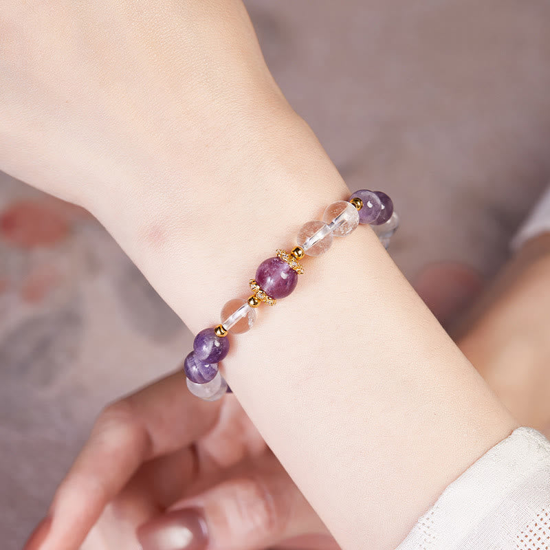 Natural Amethyst and Clear Quartz 925 Sterling Silver Balance Bracelet
