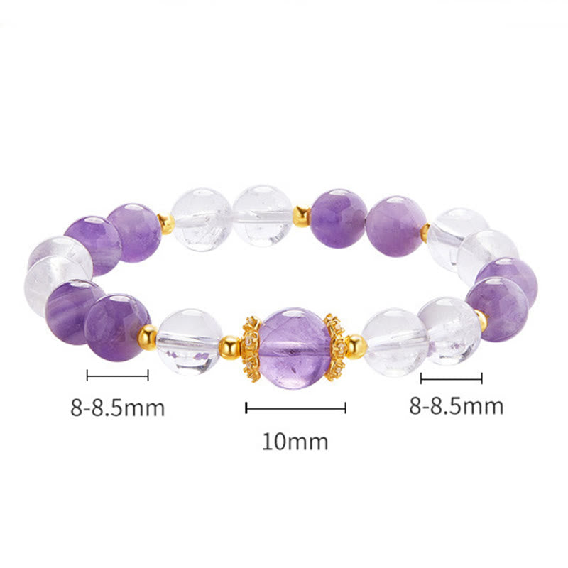 Natural Amethyst and Clear Quartz 925 Sterling Silver Balance Bracelet