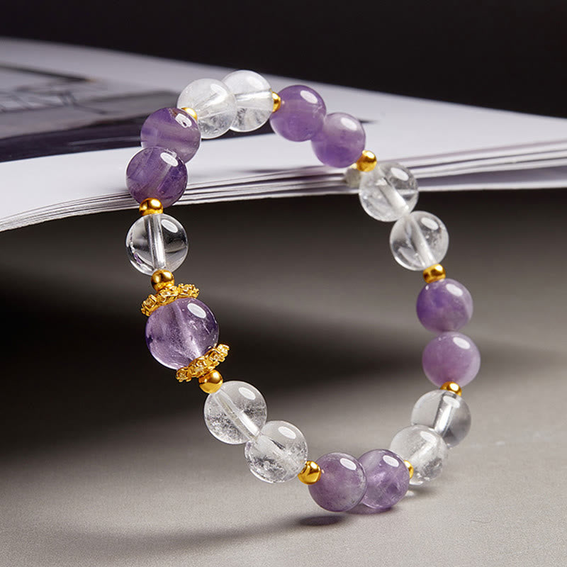 Natural Amethyst and Clear Quartz 925 Sterling Silver Balance Bracelet