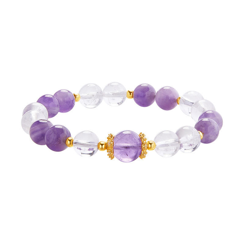 Natural Amethyst and Clear Quartz 925 Sterling Silver Balance Bracelet