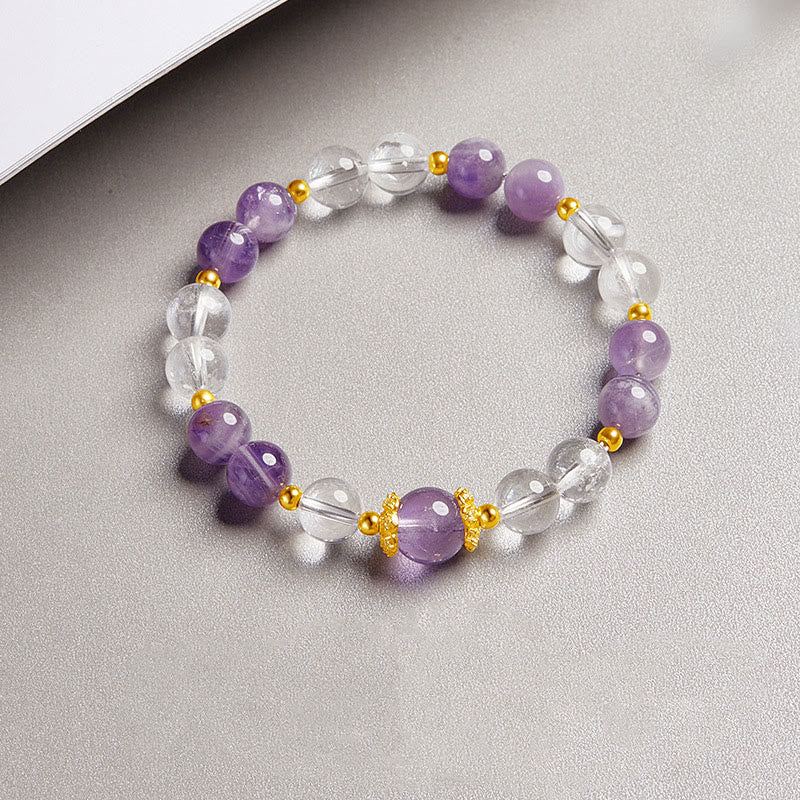 Natural Amethyst and Clear Quartz 925 Sterling Silver Balance Bracelet