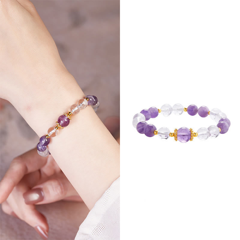 Natural Amethyst and Clear Quartz 925 Sterling Silver Balance Bracelet