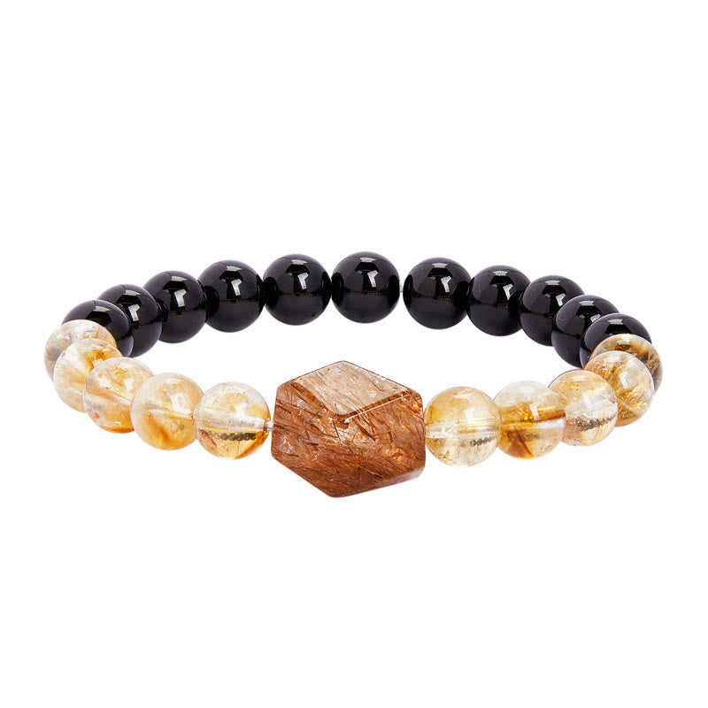 Natural Super Seven, Citrine, and Black Obsidian Beaded Crystal Bracelet
