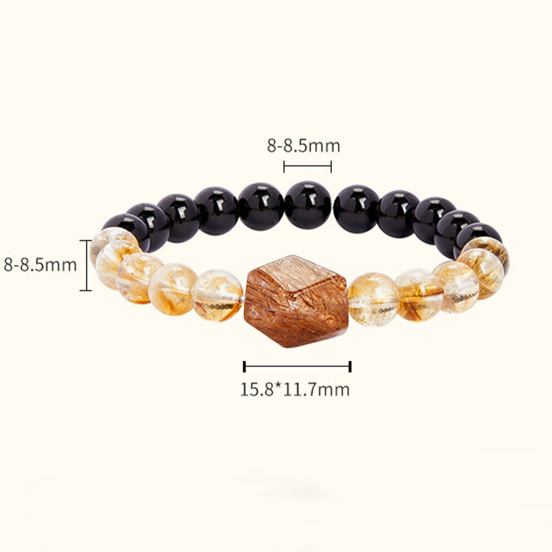 Natural Super Seven, Citrine, and Black Obsidian Beaded Crystal Bracelet