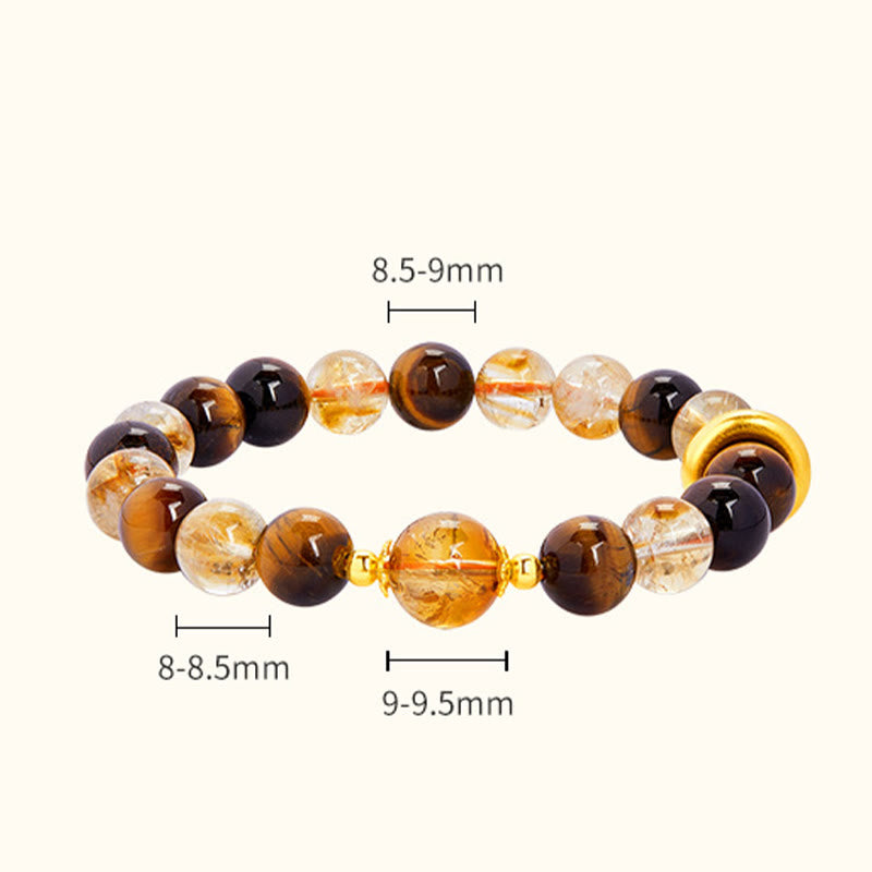 999 Sterling Silver Natural Citrine Tiger Eye Peace Buckle Protection Bracelet