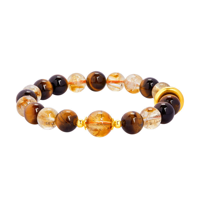 999 Sterling Silver Natural Citrine Tiger Eye Peace Buckle Protection Bracelet
