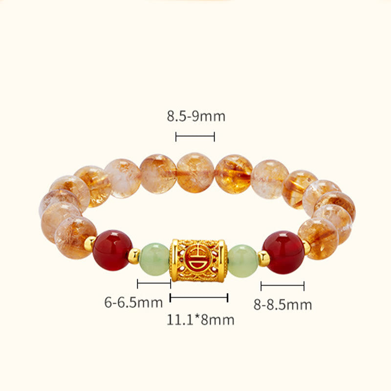 999 Sterling Silver Hetian Jade & Red Agate Beaded Natural Citrine Bracelet