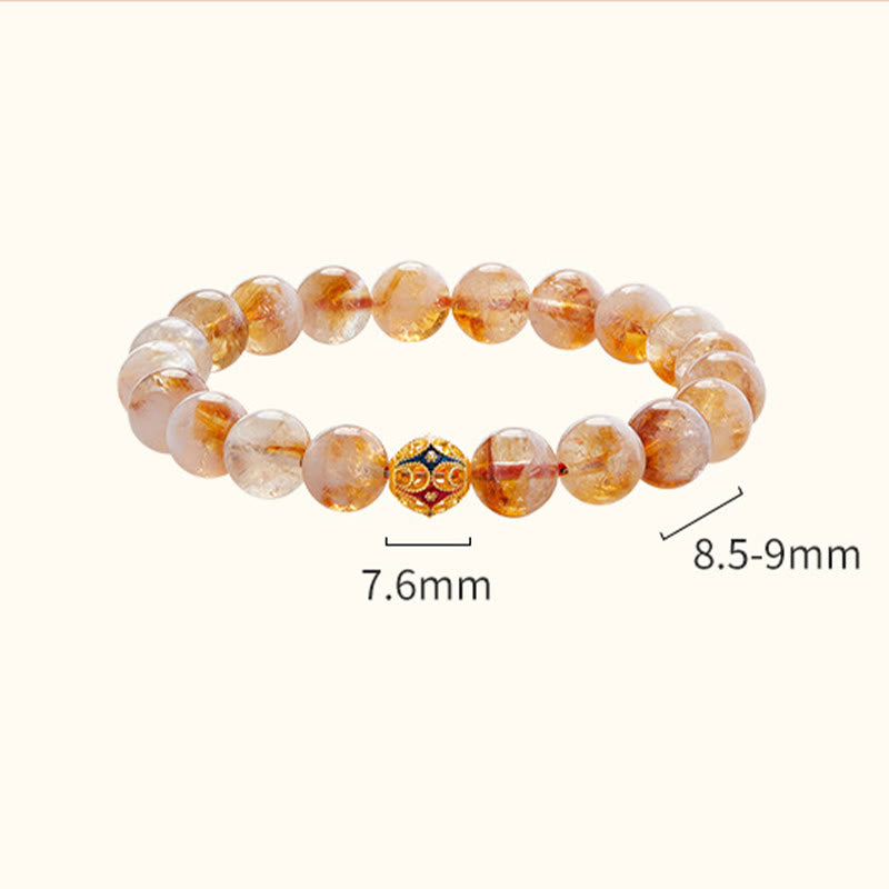 Natural Citrine & 999 Fine Silver Floral Ball Beaded Bracelet