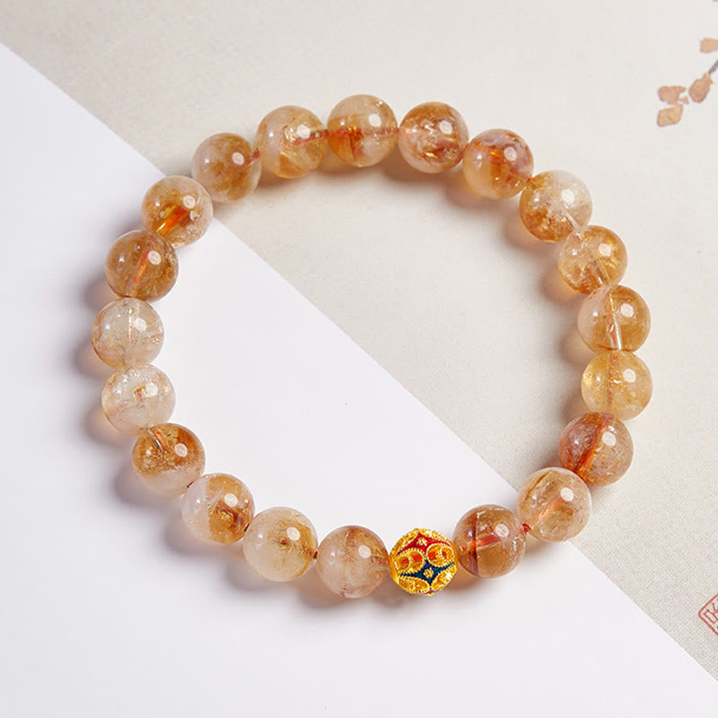 Natural Citrine & 999 Fine Silver Floral Ball Beaded Bracelet