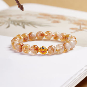 Natural Citrine & 999 Fine Silver Floral Ball Beaded Bracelet