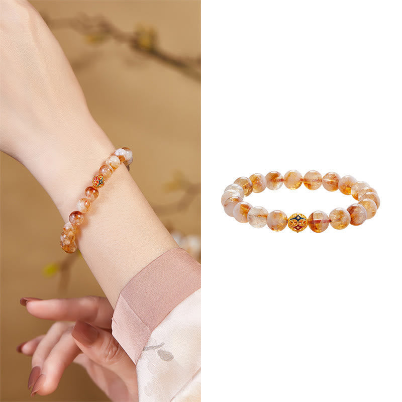 Natural Citrine & 999 Fine Silver Floral Ball Beaded Bracelet