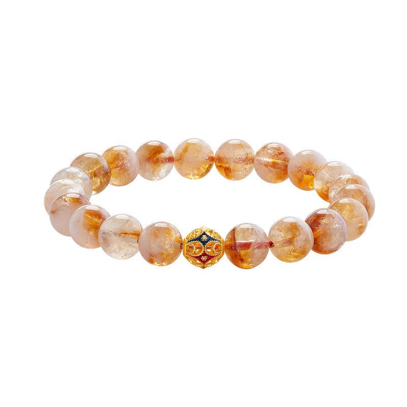 Natural Citrine & 999 Fine Silver Floral Ball Beaded Bracelet
