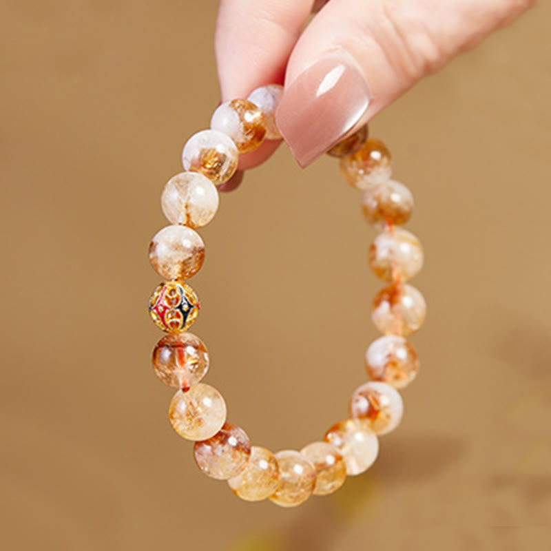 Natural Citrine & 999 Fine Silver Floral Ball Beaded Bracelet