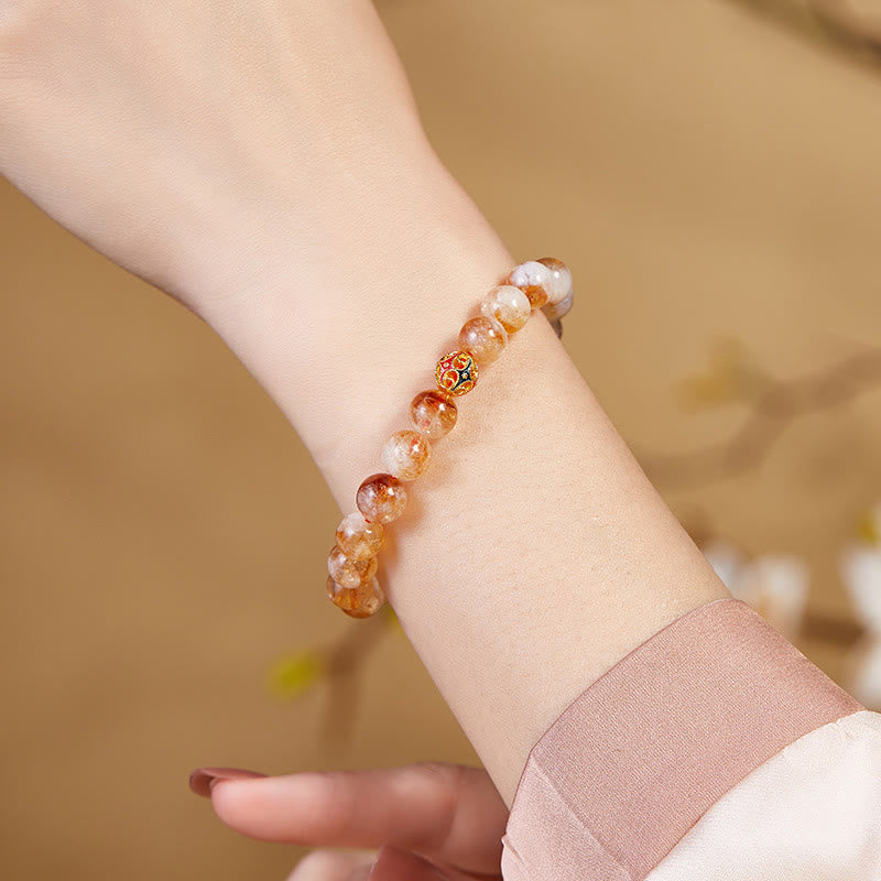 Natural Citrine & 999 Fine Silver Floral Ball Beaded Bracelet