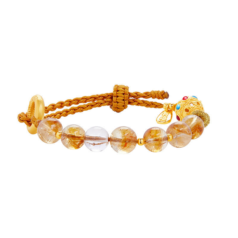 925 Sterling Silver Natural Citrine & Clear Quartz Ping An Kou Fu Braided Bracelet