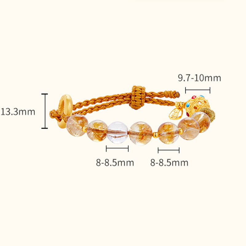 925 Sterling Silver Natural Citrine & Clear Quartz Ping An Kou Fu Braided Bracelet