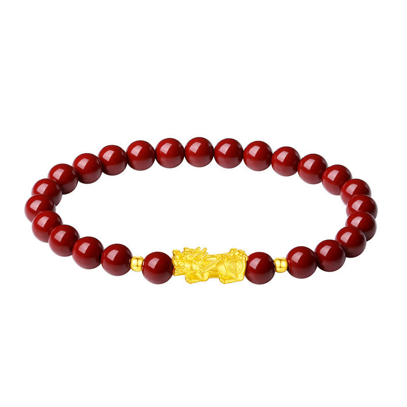 999 Gold 5D Hard Gold Cinnabar PiXiu Calm Bracelet