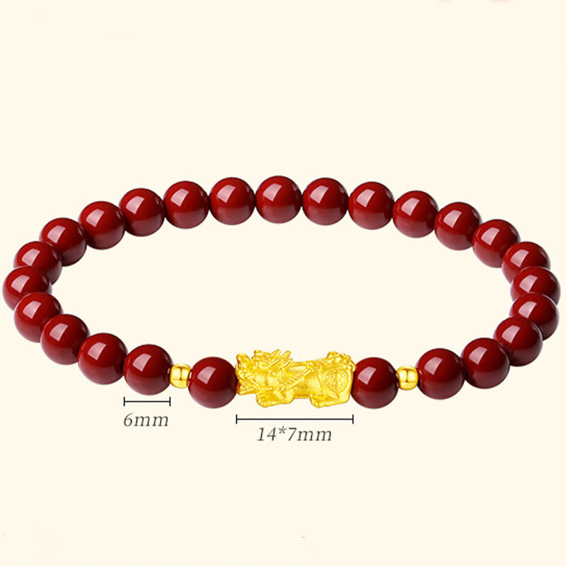 999 Gold 5D Hard Gold Cinnabar PiXiu Calm Bracelet
