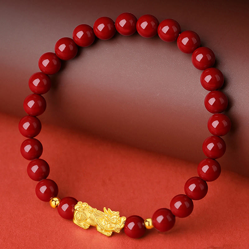 999 Gold 5D Hard Gold Cinnabar PiXiu Calm Bracelet