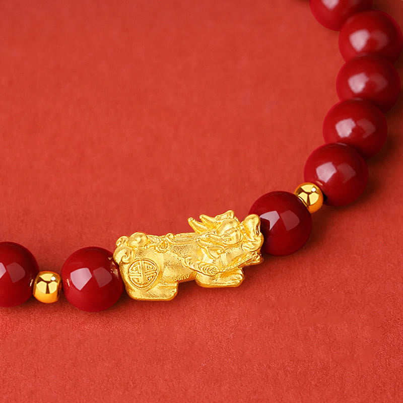999 Gold 5D Hard Gold Cinnabar PiXiu Calm Bracelet