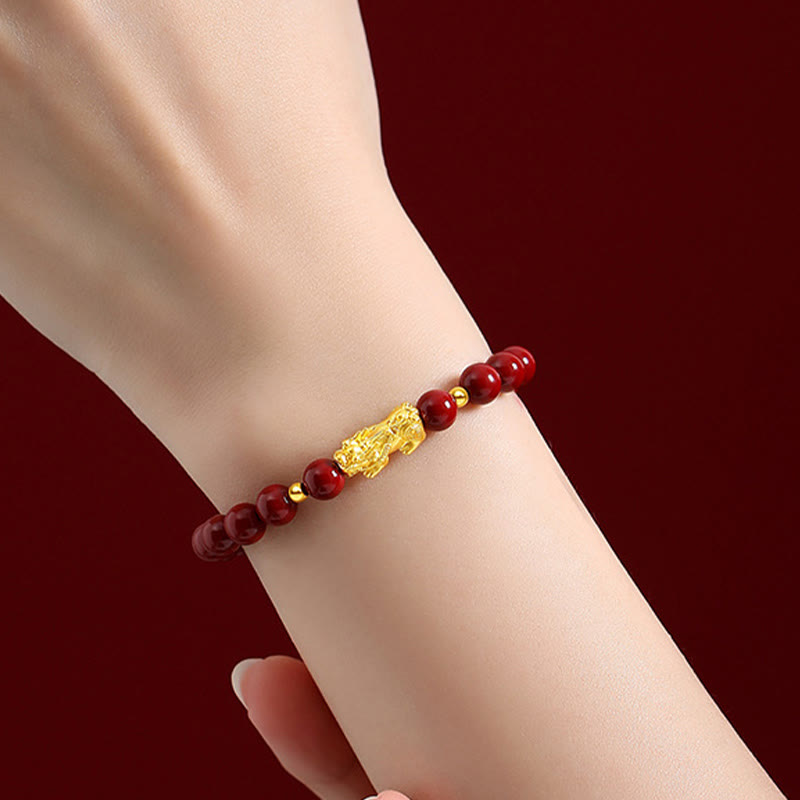 999 Gold 5D Hard Gold Cinnabar PiXiu Calm Bracelet