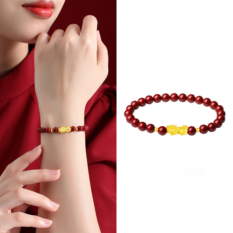 999 Gold 5D Hard Gold Cinnabar PiXiu Calm Bracelet