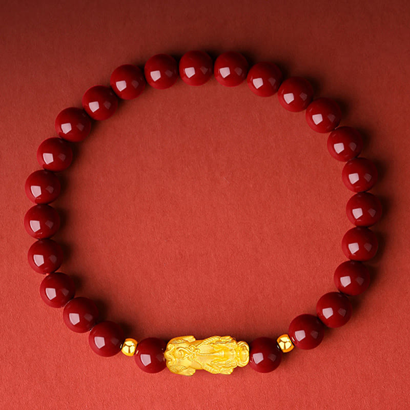 999 Gold 5D Hard Gold Cinnabar PiXiu Calm Bracelet