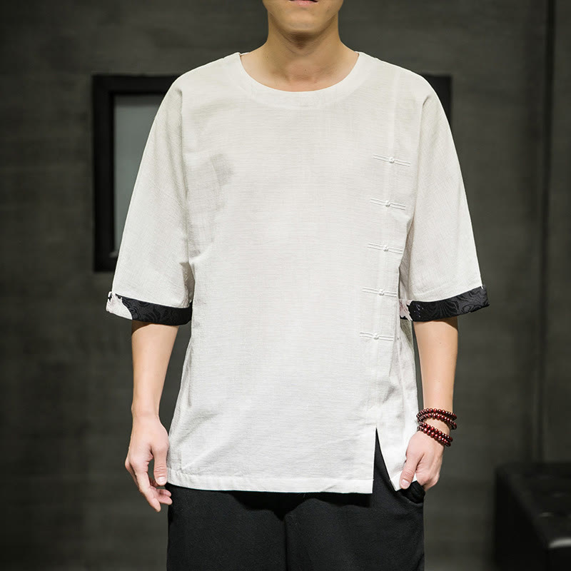 Cotton Linen Three-Quarter Sleeve Mindful Meditation T-Shirt