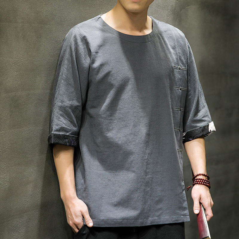 Cotton Linen Three-Quarter Sleeve Mindful Meditation T-Shirt