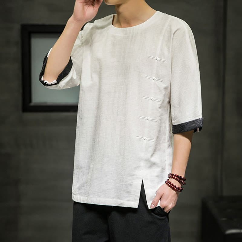 Cotton Linen Three-Quarter Sleeve Mindful Meditation T-Shirt