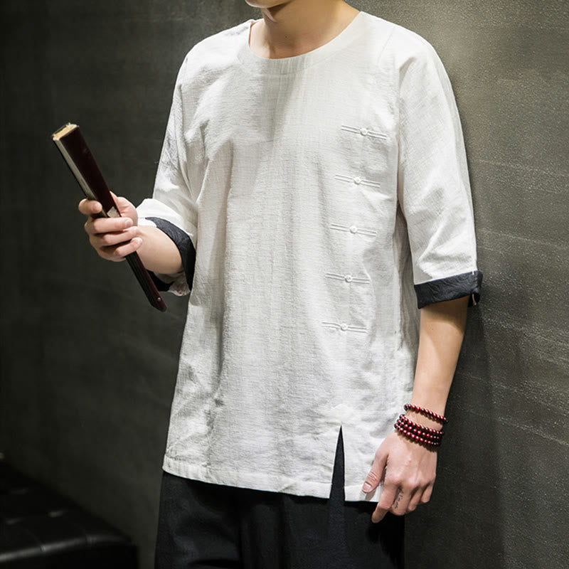 Cotton Linen Three-Quarter Sleeve Mindful Meditation T-Shirt