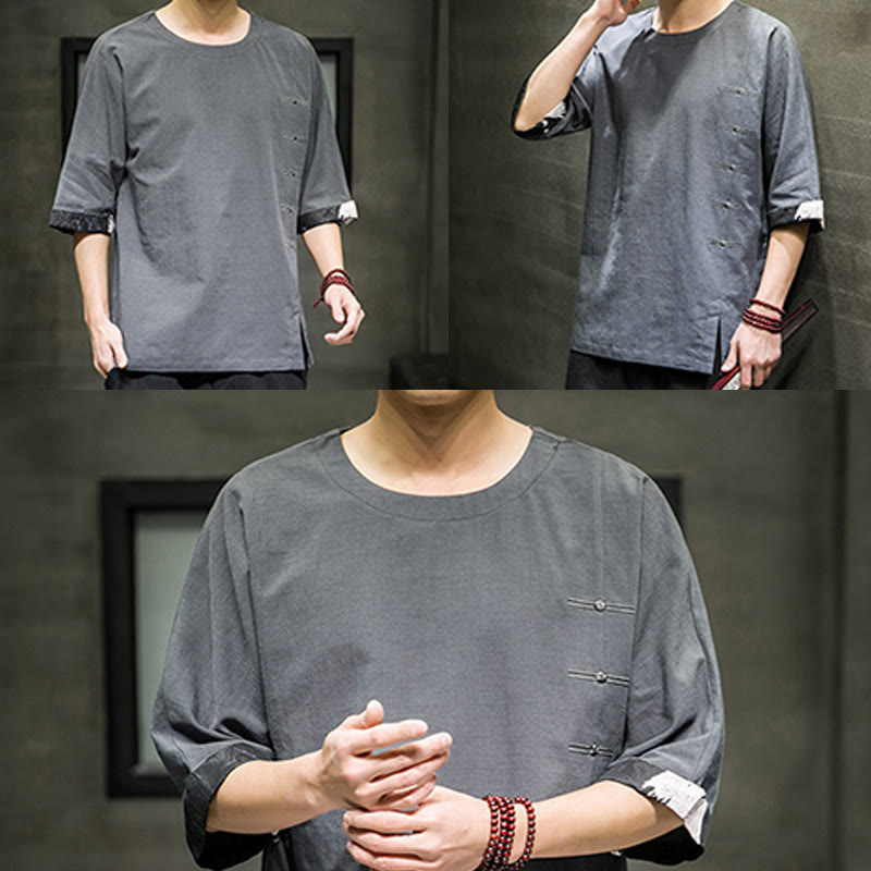 Cotton Linen Three-Quarter Sleeve Mindful Meditation T-Shirt