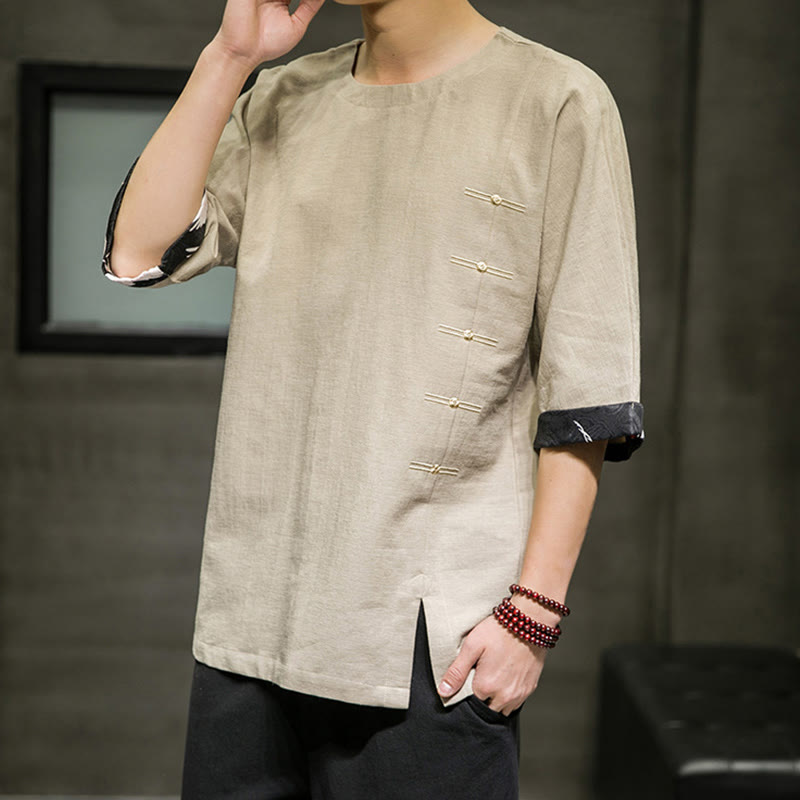 Cotton Linen Three-Quarter Sleeve Mindful Meditation T-Shirt
