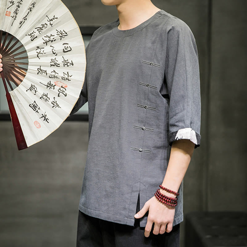 Cotton Linen Three-Quarter Sleeve Mindful Meditation T-Shirt