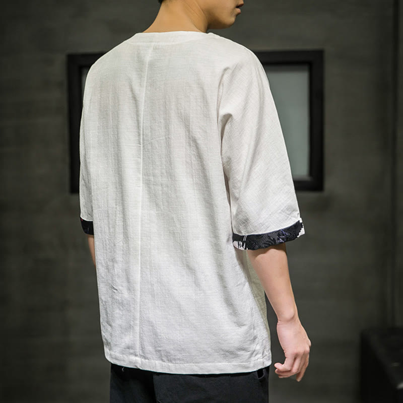 Cotton Linen Three-Quarter Sleeve Mindful Meditation T-Shirt
