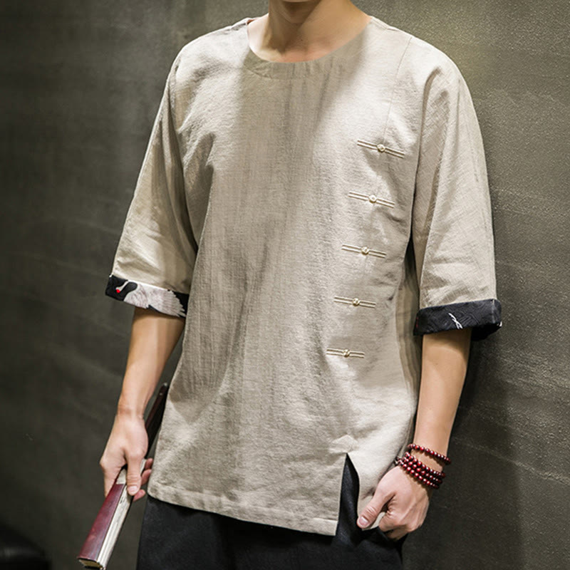 Cotton Linen Three-Quarter Sleeve Mindful Meditation T-Shirt