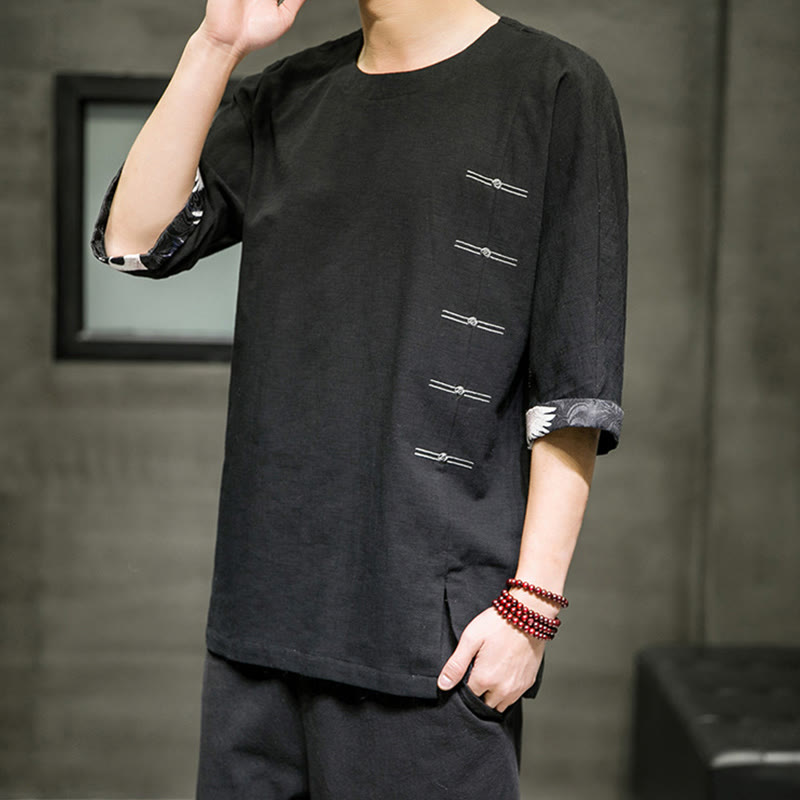 Cotton Linen Three-Quarter Sleeve Mindful Meditation T-Shirt