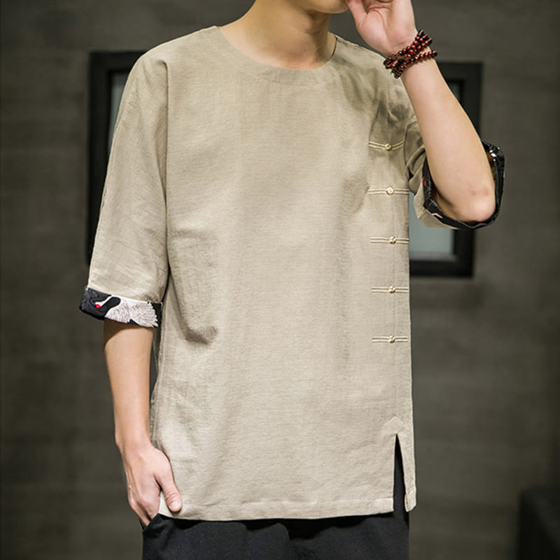 Cotton Linen Three-Quarter Sleeve Mindful Meditation T-Shirt