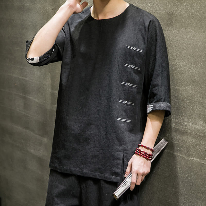 Cotton Linen Three-Quarter Sleeve Mindful Meditation T-Shirt