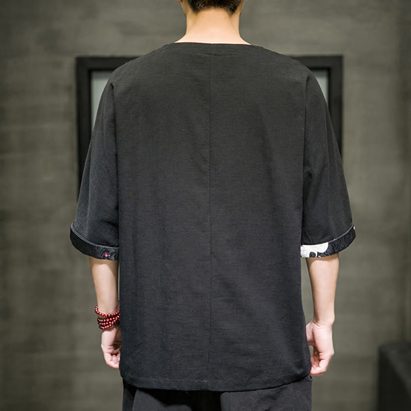 Cotton Linen Three-Quarter Sleeve Mindful Meditation T-Shirt