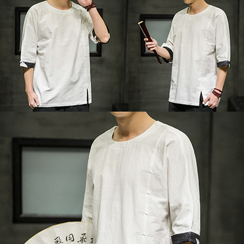 Cotton Linen Three-Quarter Sleeve Mindful Meditation T-Shirt