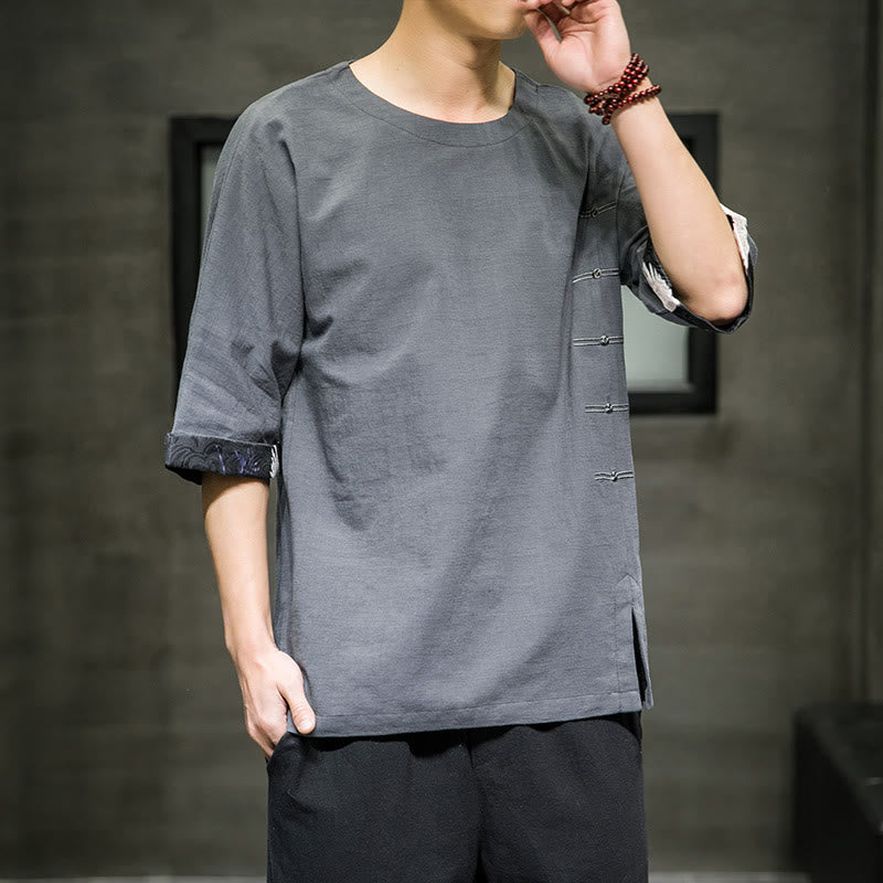 Cotton Linen Three-Quarter Sleeve Mindful Meditation T-Shirt