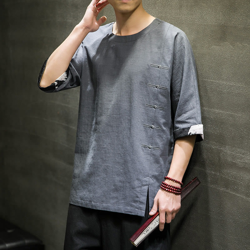 Cotton Linen Three-Quarter Sleeve Mindful Meditation T-Shirt