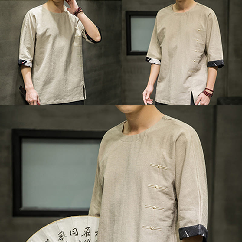 Cotton Linen Three-Quarter Sleeve Mindful Meditation T-Shirt