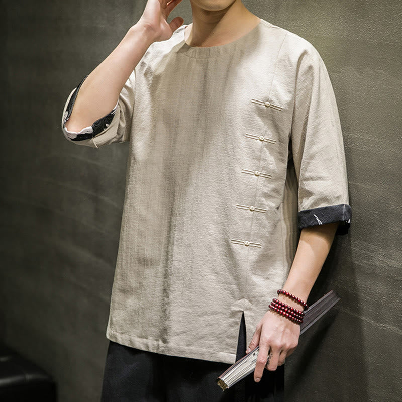 Cotton Linen Three-Quarter Sleeve Mindful Meditation T-Shirt