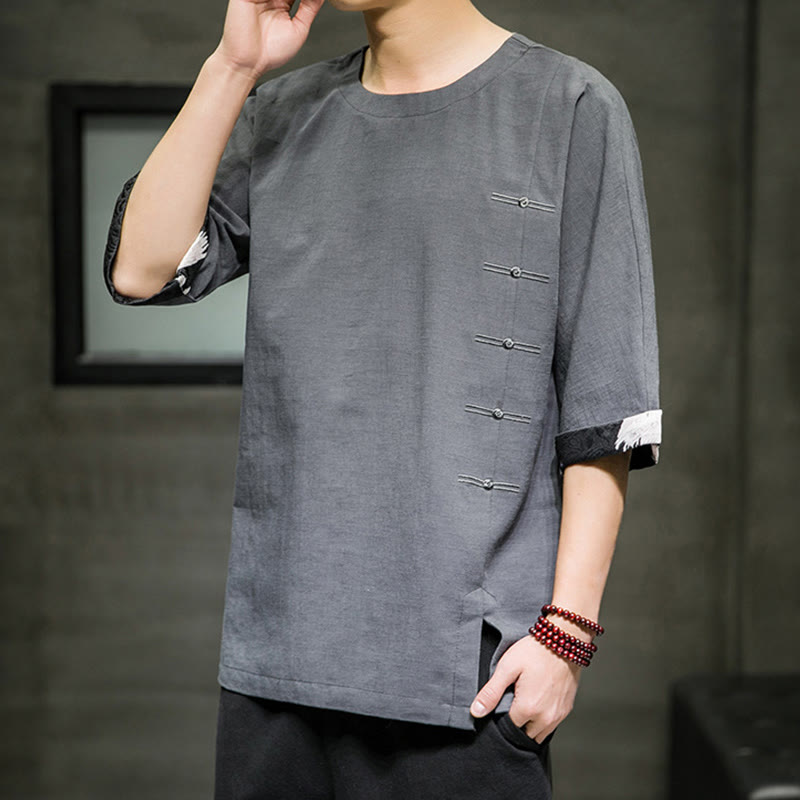 Cotton Linen Three-Quarter Sleeve Mindful Meditation T-Shirt